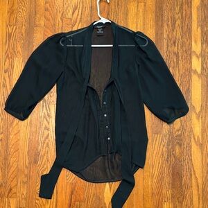 Drk green tie/button up blouse